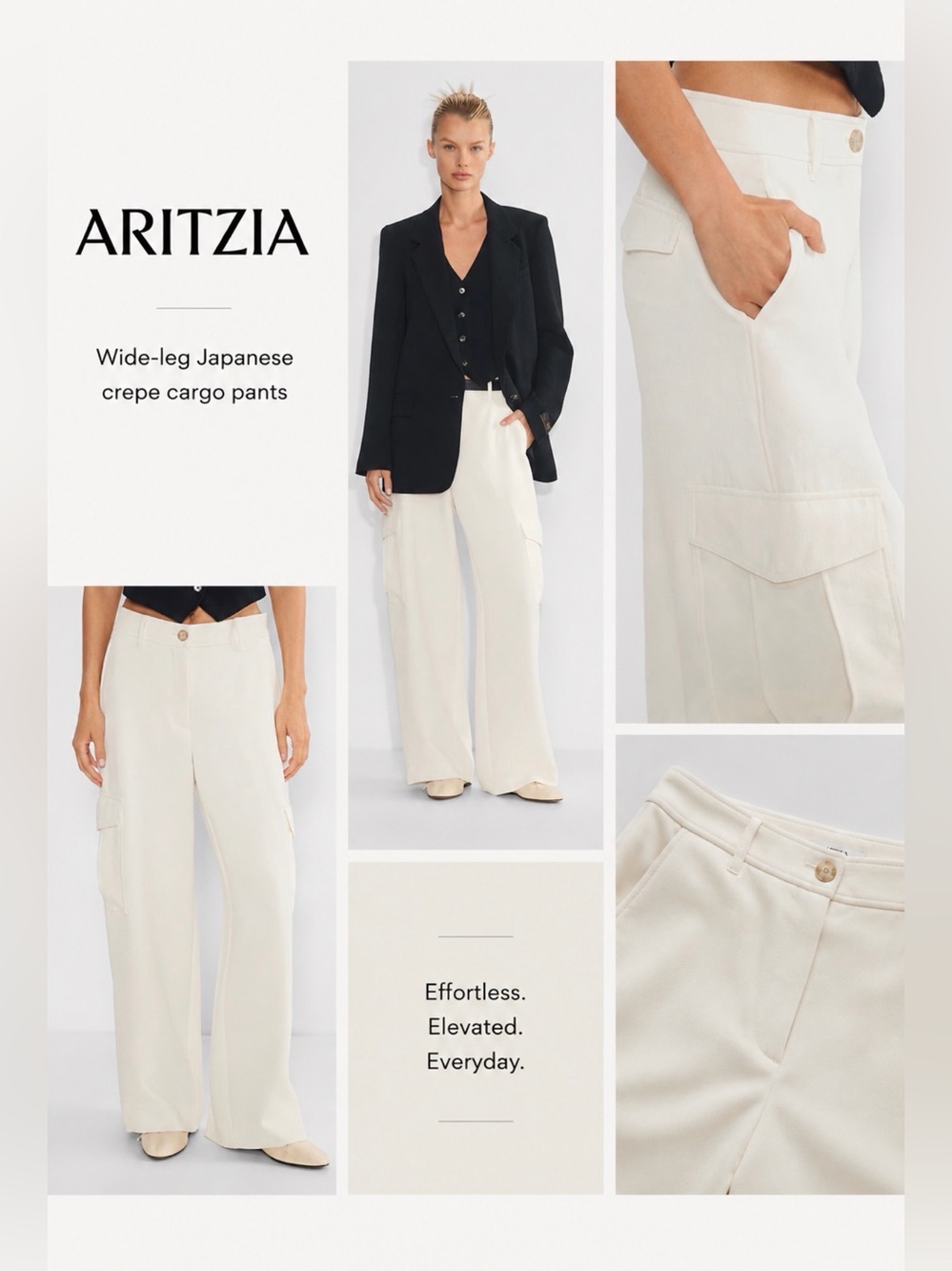 Aritzia Ivory Wide-Leg Japanese Crepe Cargo Pants
